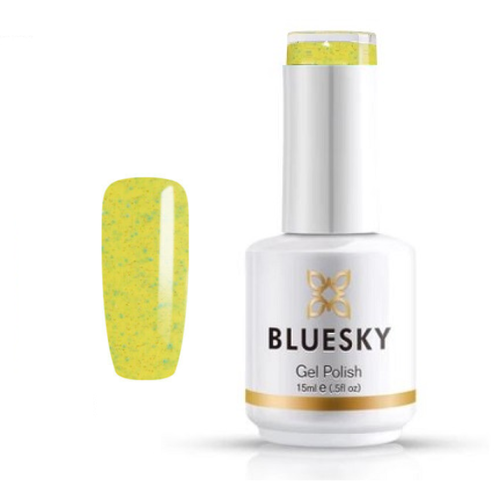 Esmalte gel 63914 Amarillo con mini glitter turquesa